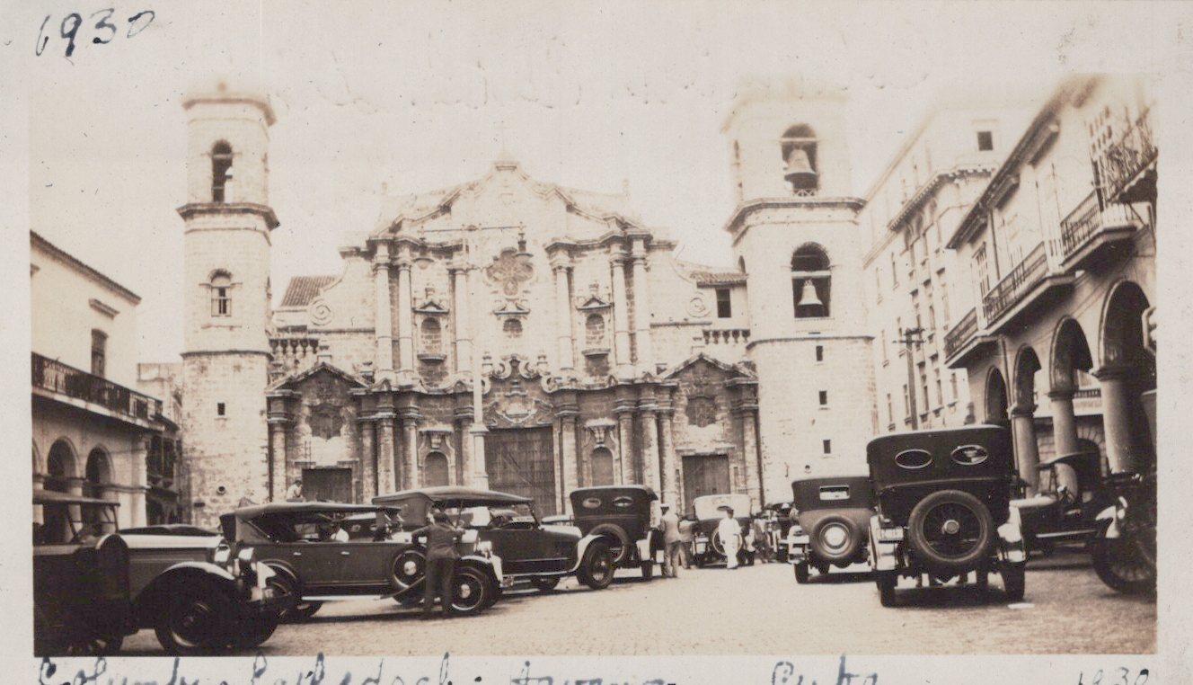 Antique Panama Canal 1930 Columbus Cathedral Havana Street Scene Photo