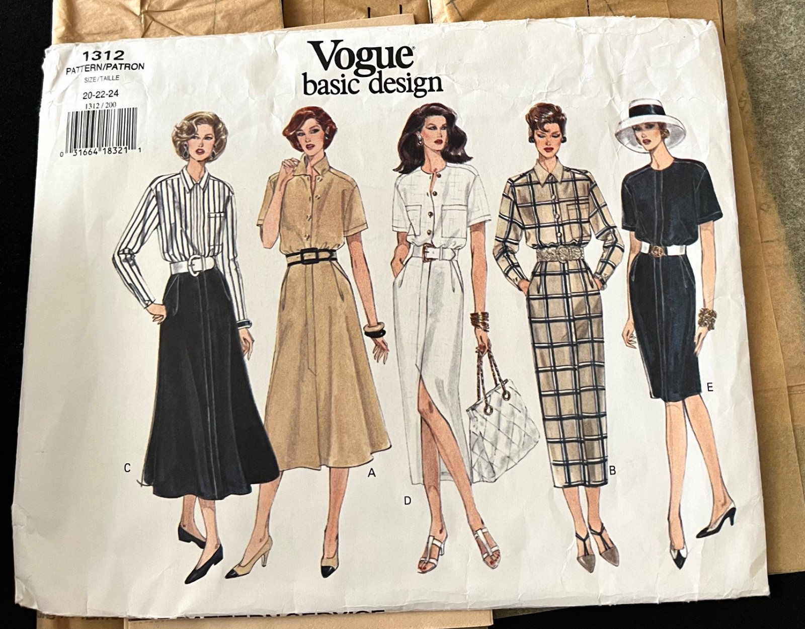 Vogue Basic Design Pattern Size 20 - 22 - 24 UNCUT # 1312 Capsule Dress (es) Vtg
