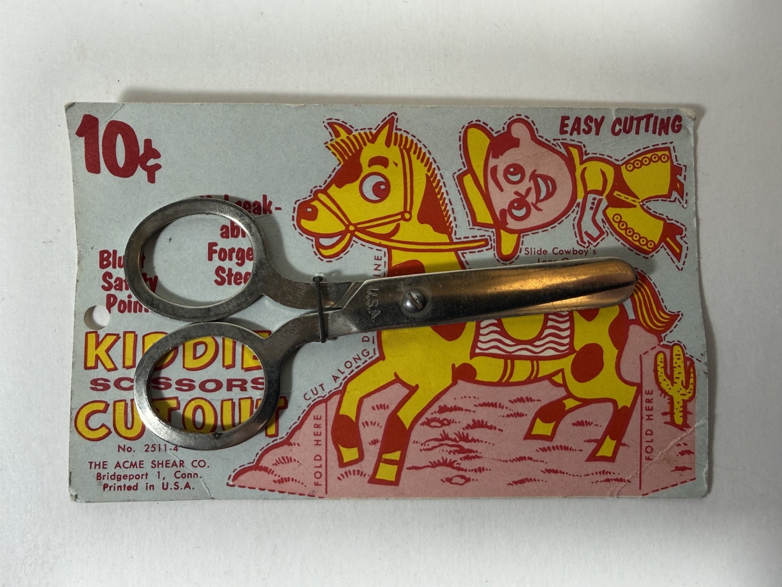 Vintage NOS Acme Shear Co Kiddie Scissors Cutout Card Cowboy Horse 1950s
