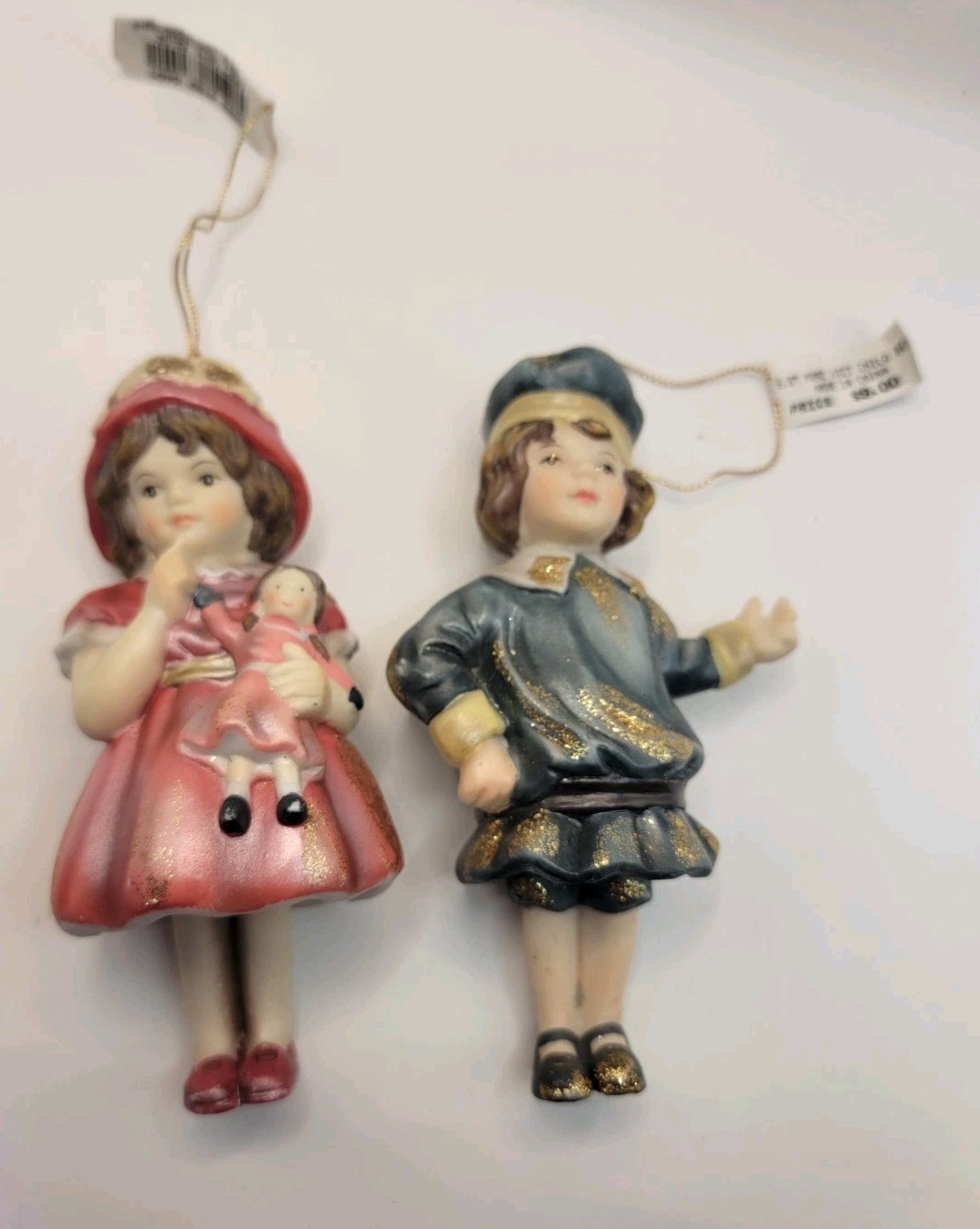 VTG Boy & Girl Porcelain Figurines Bell Ornaments 5
