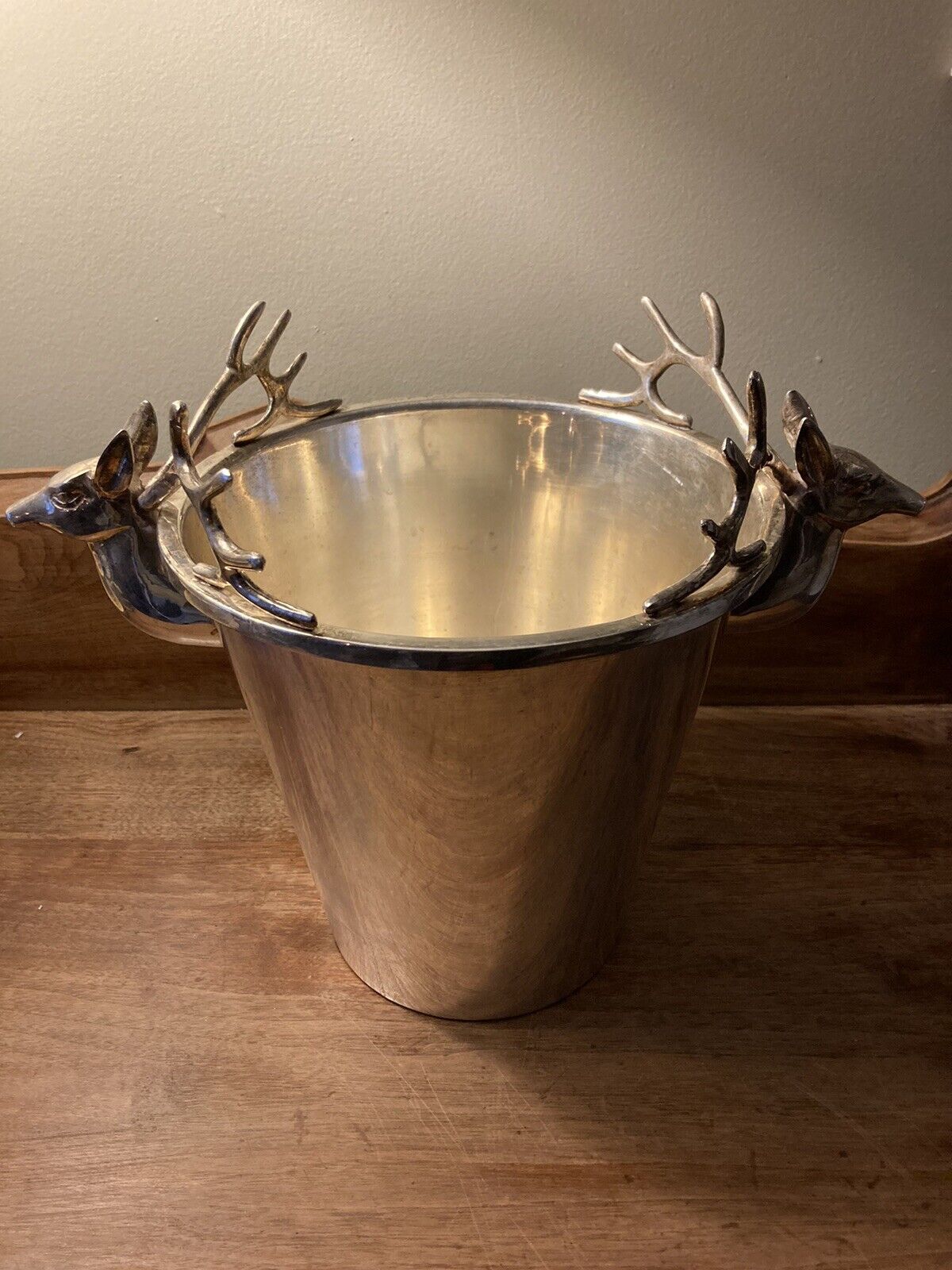 RARE FIND Pewter/Silver Stag Head Ice/Wine Bucket Very Heavy