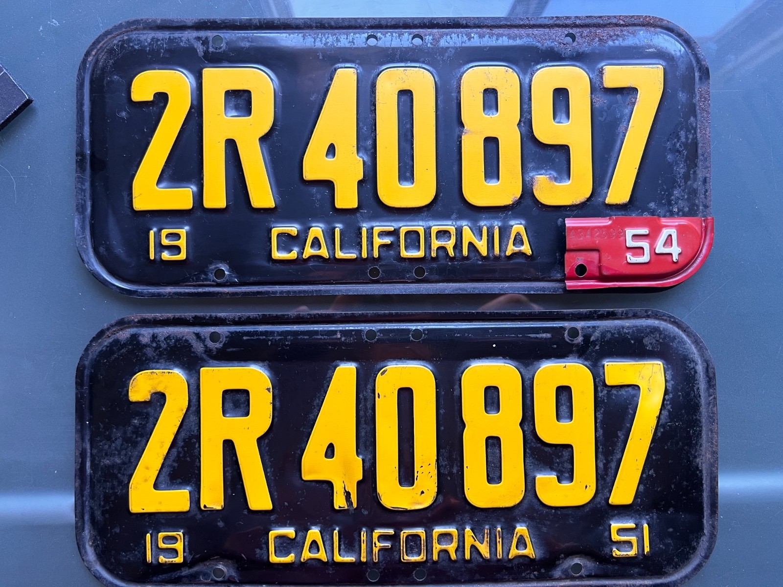 Original 1951 California '51 CA License set with 54 Tag