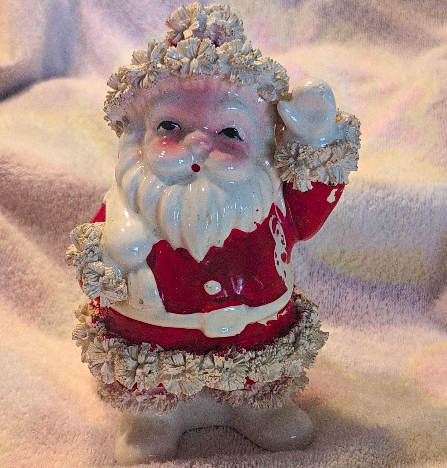 Enesco Santa Claus Figurine Ceramic & Porcelain Red/White Textured Vintage