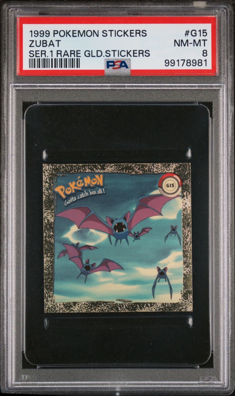 ZUBAT Rare Gold Sticker #G15 1999 Pokemon Artbox Series 1 - PSA 8