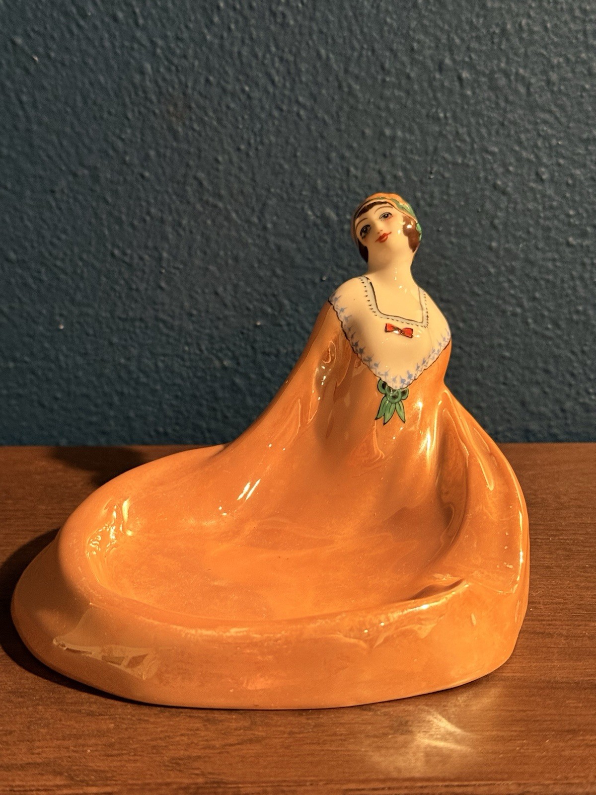 Art Deco Noritake Lusterware Figural Flapper Girl Vanity Trinket Dish Ashtray