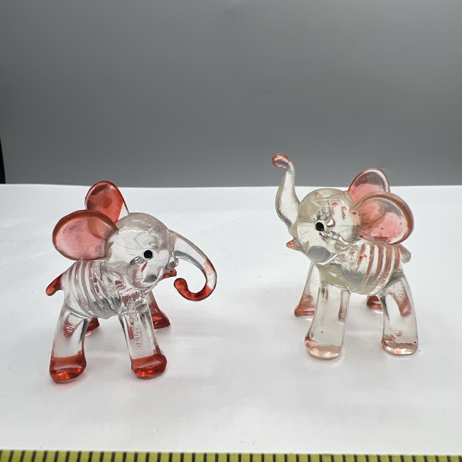 Vintage Clear Lucite Baby Elephant Figures 1970 Hard Plastic Hong Kong Mini 1”