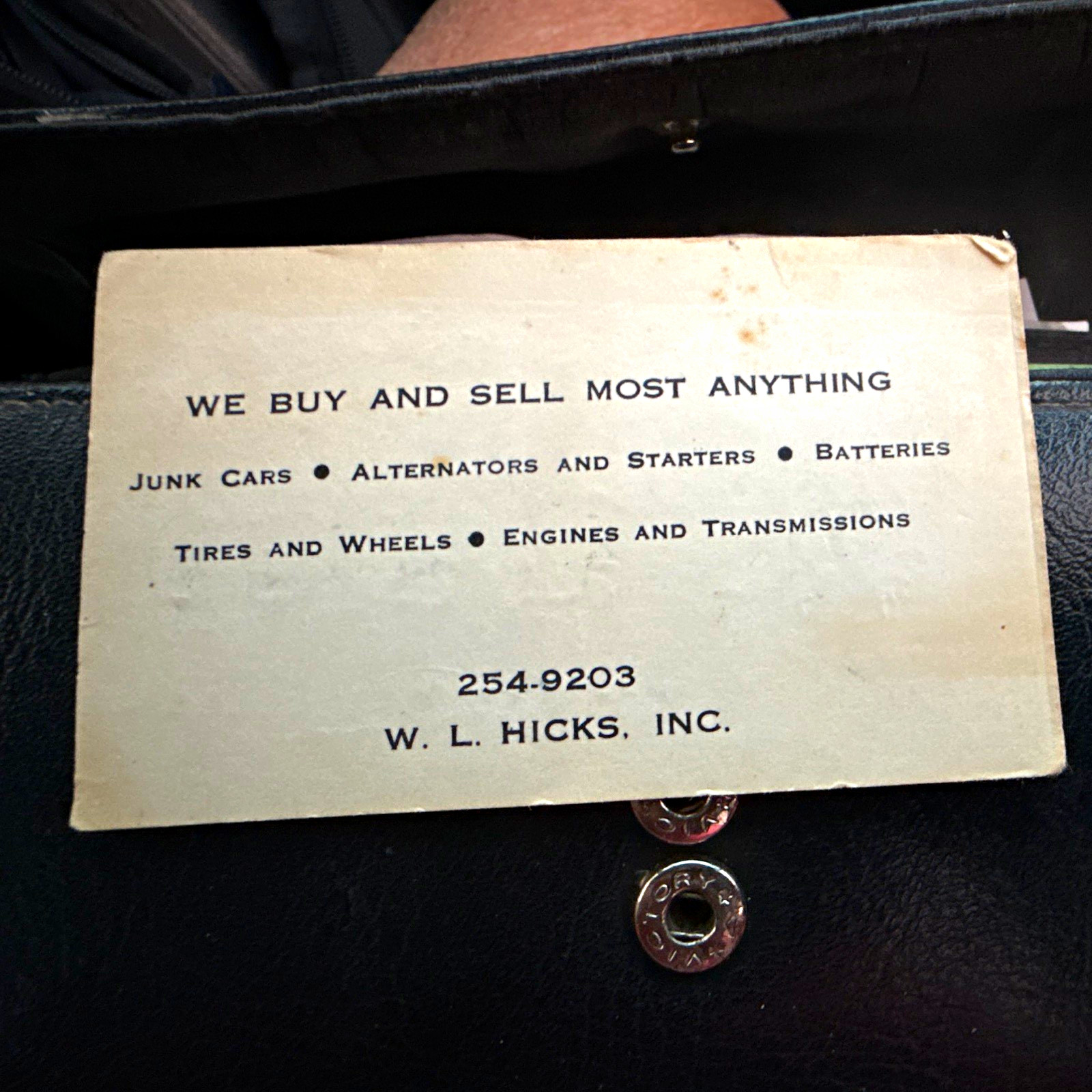 W. L. Hicks, Inc. Advertising Card 