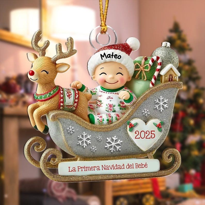 New Personalized Baby\'s 1st Christmas Sleigh  Christmas Gift Ornament ON87