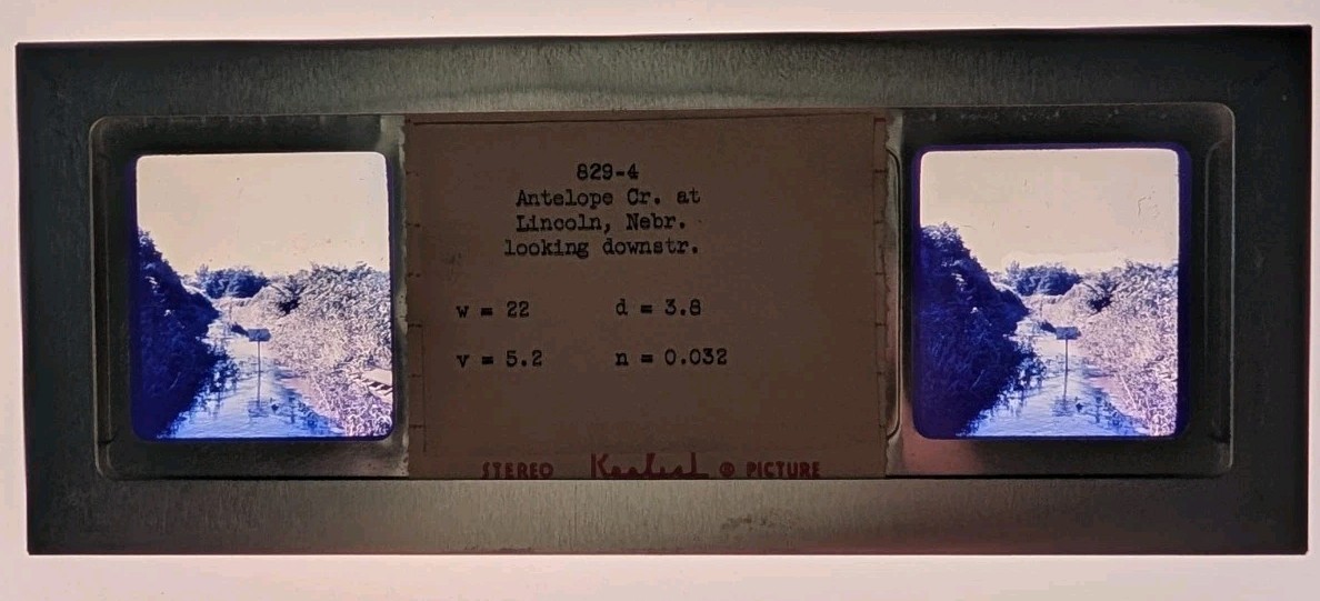 40's STEREOSCOPIC GLASS SLIDE ANTELOPE CREEK AT LINCOLN NEBRASKA SGS3