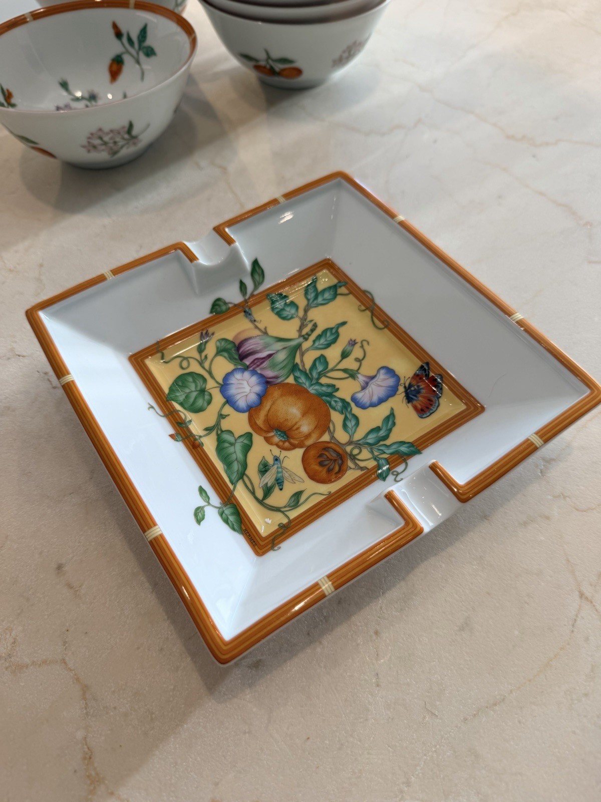 Hermès La Siesta Ashtray Porcelain Paris Pumpkin Butterfly Vintage