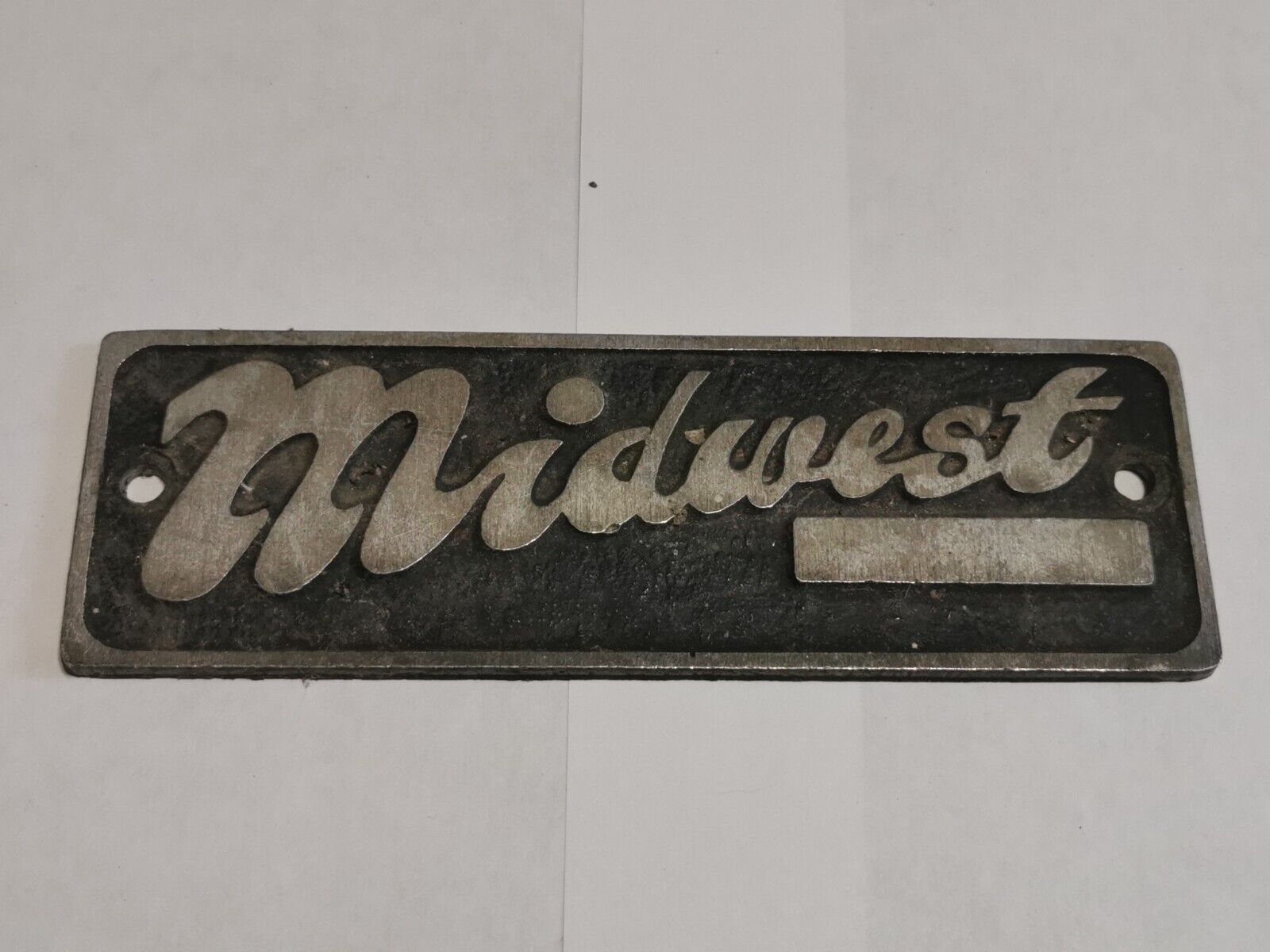 Vintage Midwest Racing Equipment Metal Logo Car Tag Plate 