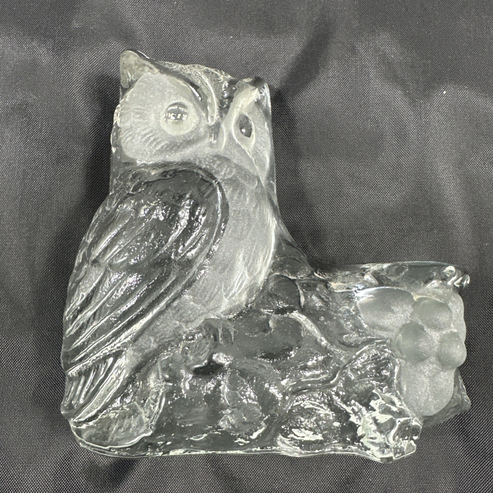 Viking Art Glass Owl Figurine MCM Clear Frosted Art Glass Paperweight Bookend