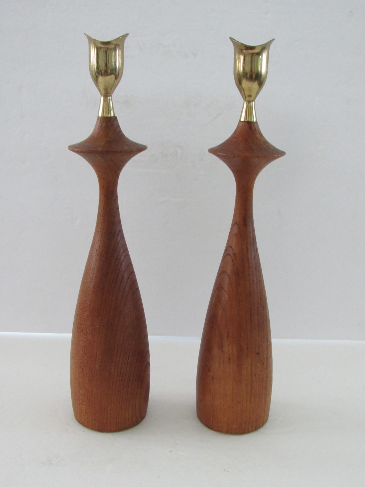 Mid Century Danish Modern Wood and Brass Candlestick Pair Mid Century Danish Modern Wood and Brass Candlestick Pair