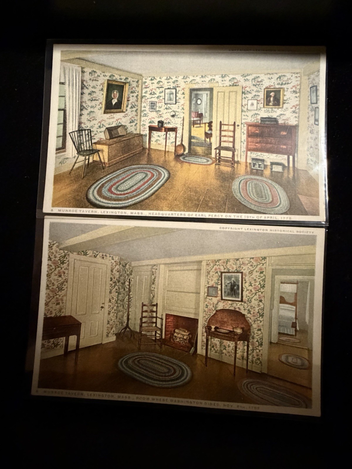 Vintage Phostint Postcards Munroe Tavern Lexington MA Rev War Rooms Lot Of (2)