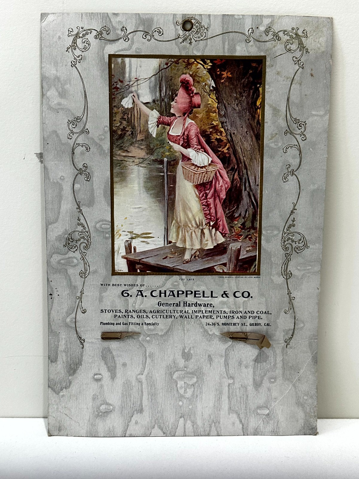 Antique G.A. Chappell & Co. Hardware Store Calendar Leon Moran Painting Gilroy