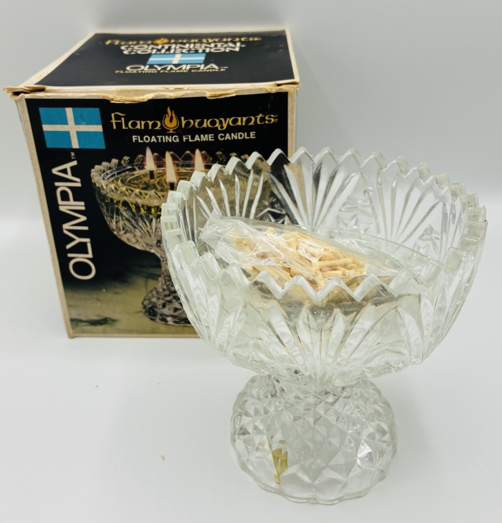 Vintage 1978 Flam Buoyants Floating Flame Candle OLYMPIA NEW IN BOX Made in USA