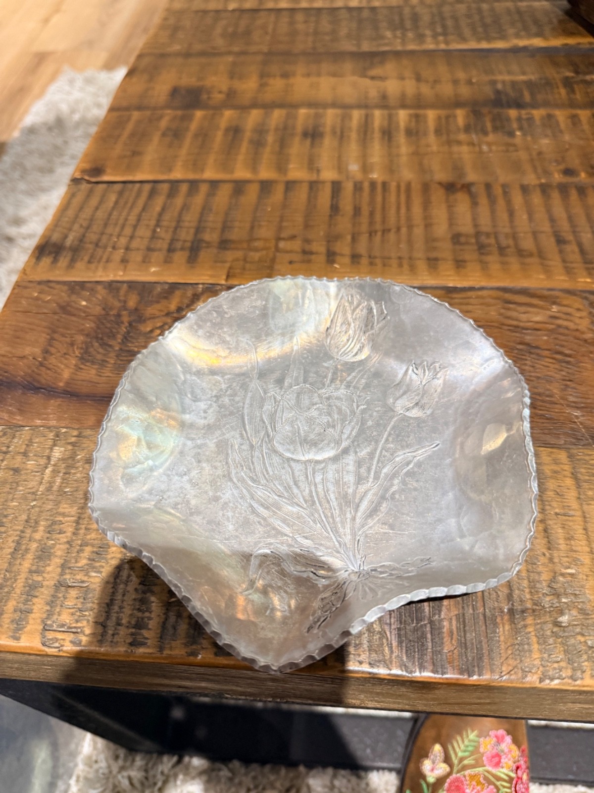 Vintage Rodney Kent  Tulip Hammered Aluminum Tray #417