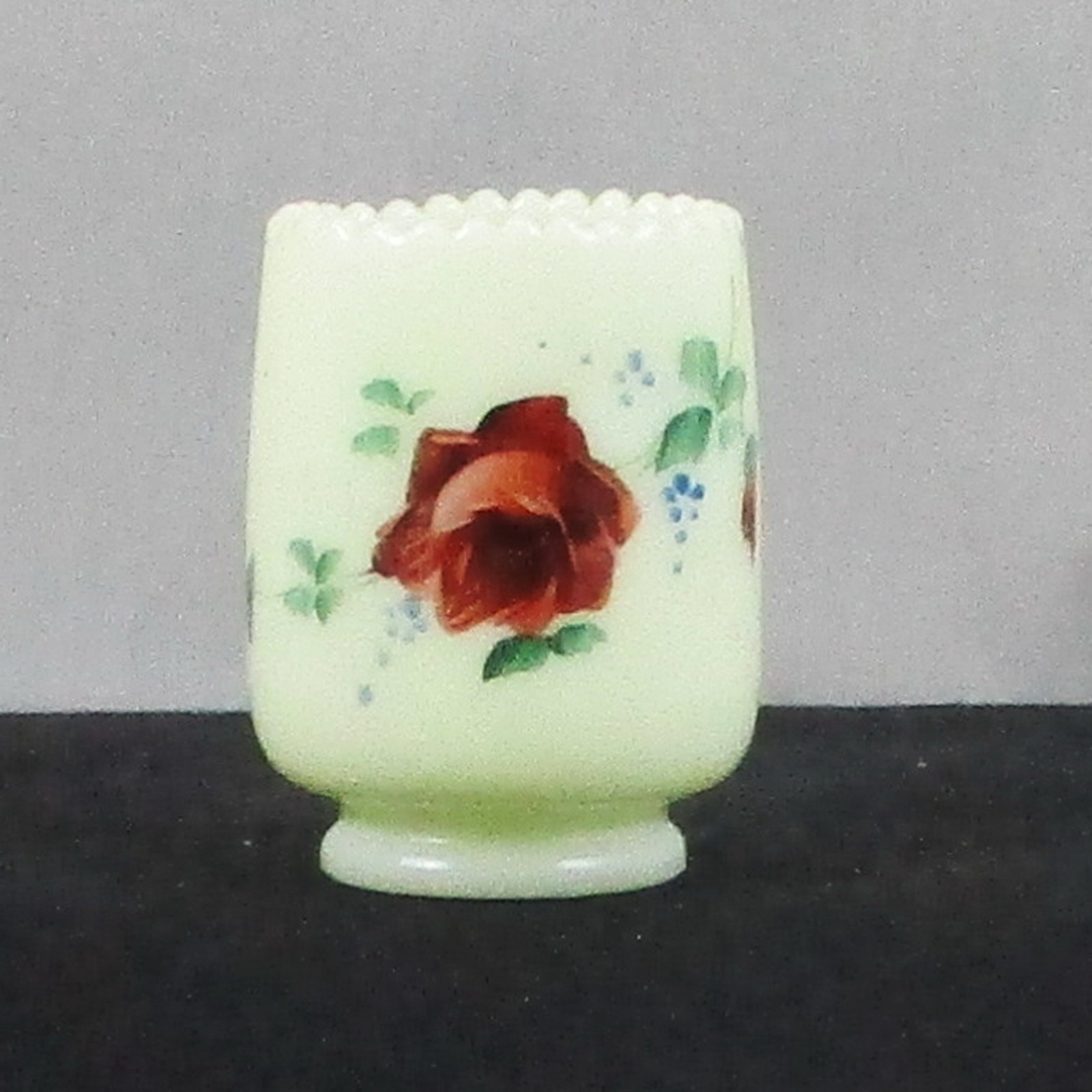 EAPG JEFFERSON TINY OPTIC YELLOW CUSTARD GLASS DECORATED TOOTHPICK HOLDER #2