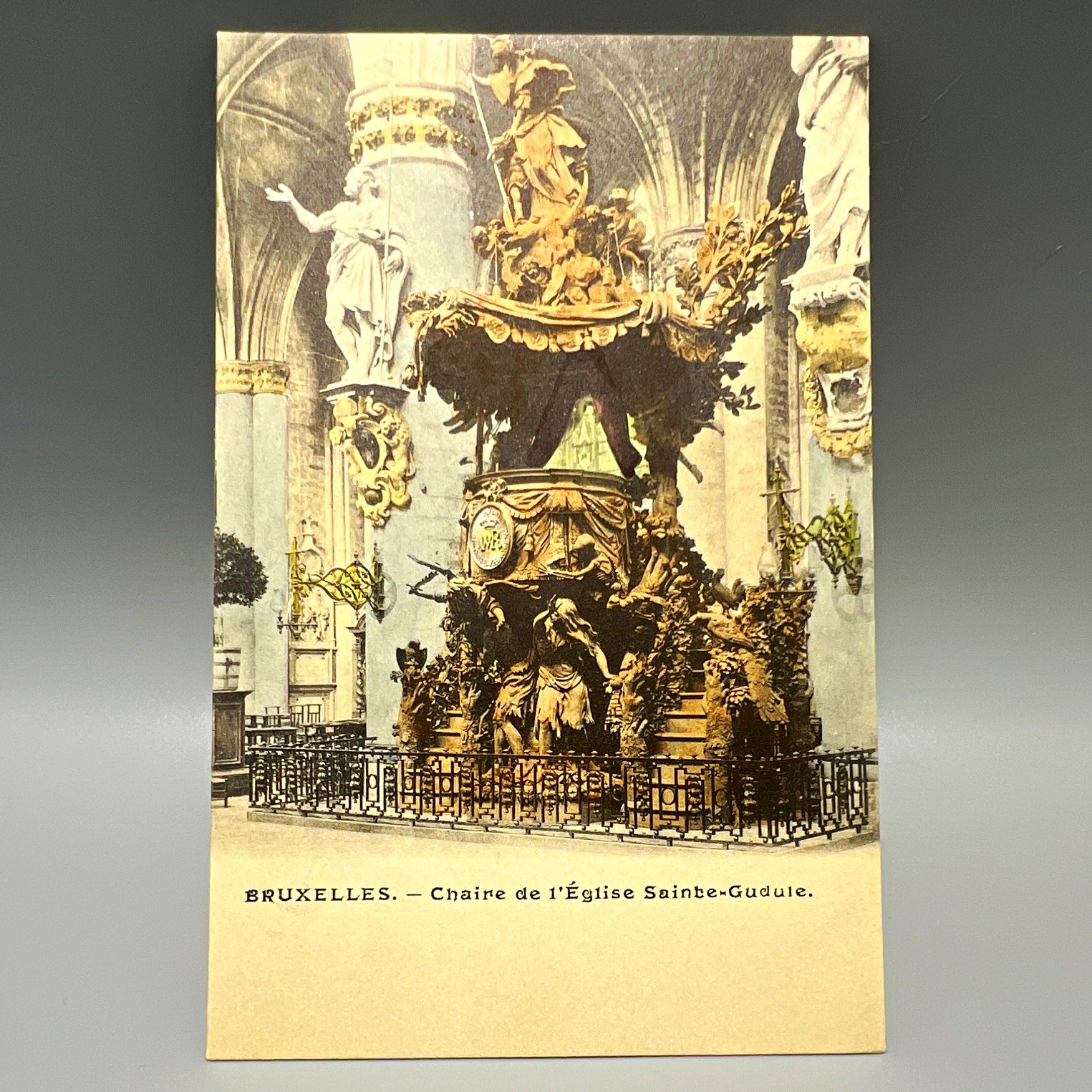 Antique Brussels Belgium Postcard Chaire de Sainte-Gudule Cathedral Pre-1907 UDB