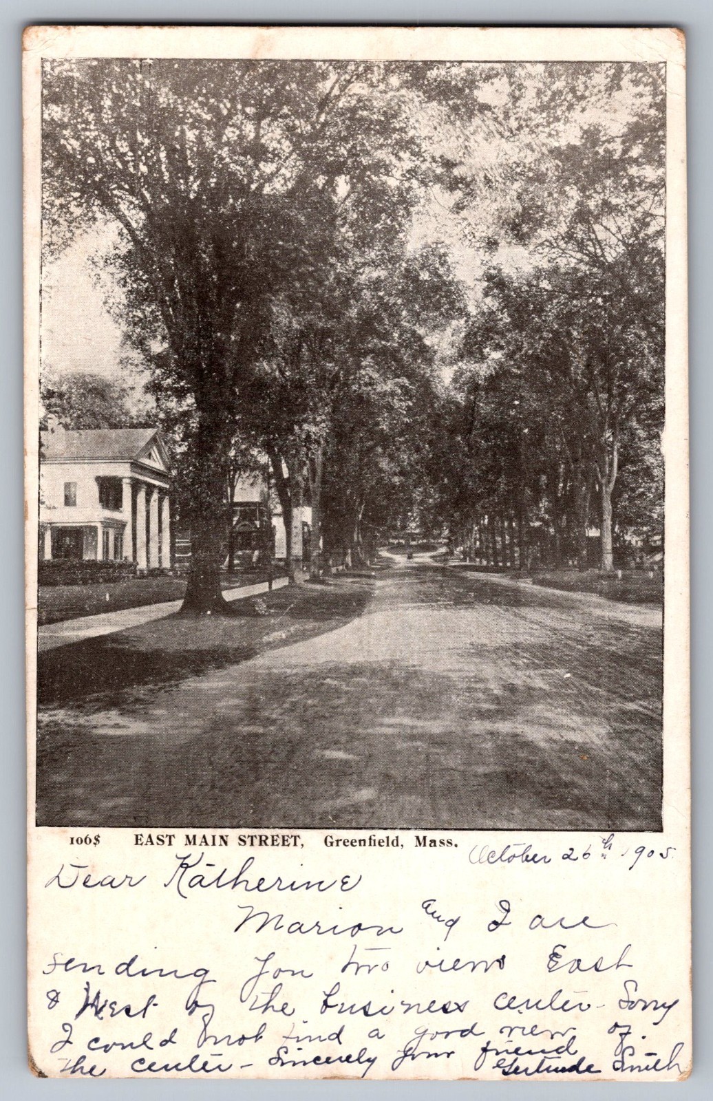 1905 East Main Street Greenfield Massachusetts Postcard