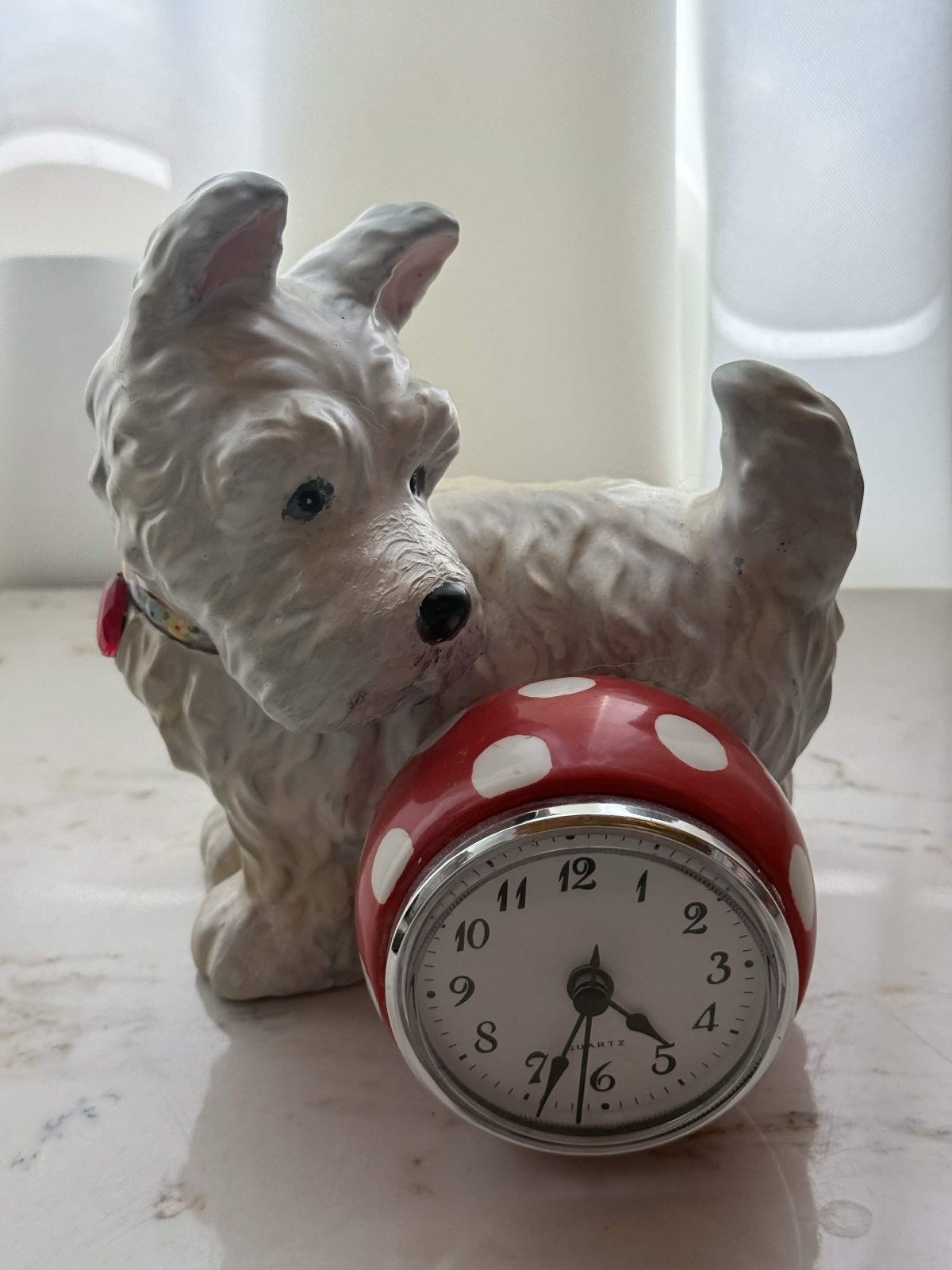 RARE Vintage Mary Engelbreit Westie Dog Shelf Clock Ceramic Polka Dot Ball 2002