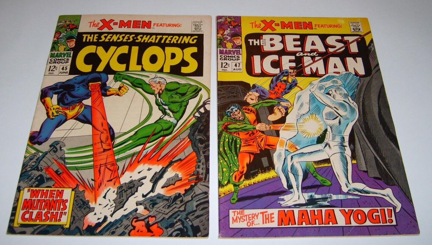 THE X MEN # 45 & 47 (1968) SILVER AGE LOT STAN LEE CYCLOPS BEAST ICE MAN SOLO