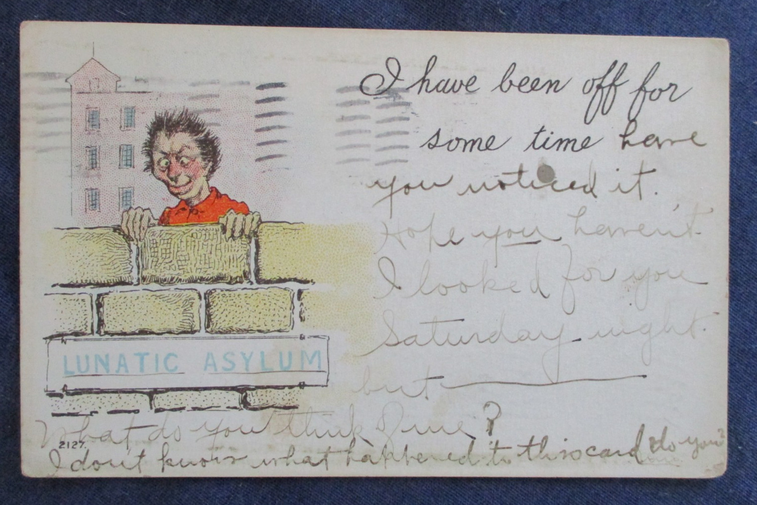 1906 Insane Lunatic Asylum Patient Comic Greeting Postcard