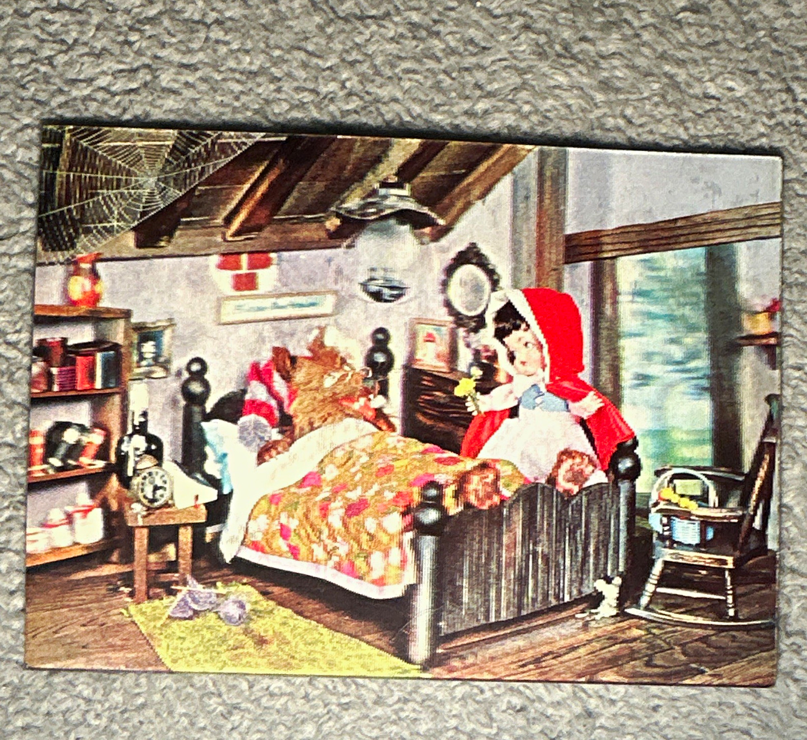 1966 Little Red Riding Hood 3D Postcard Vintage Japan Fairy Tale Ephemera