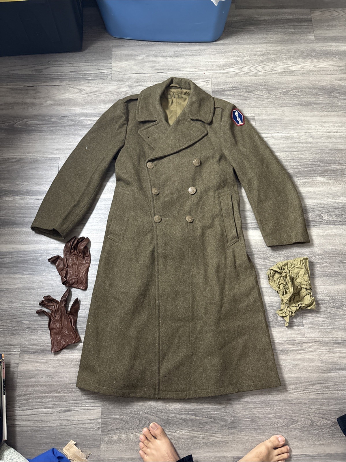 ORIGINAL WWII US ARMY WINTER M1938 GREATCOAT OVERCOAT- 34R + Gloves Handkerchief ORIGINAL WWII US ARMY WINTER M1938 GREATCOAT OVERCOAT- 34R + Gloves Handkerchief