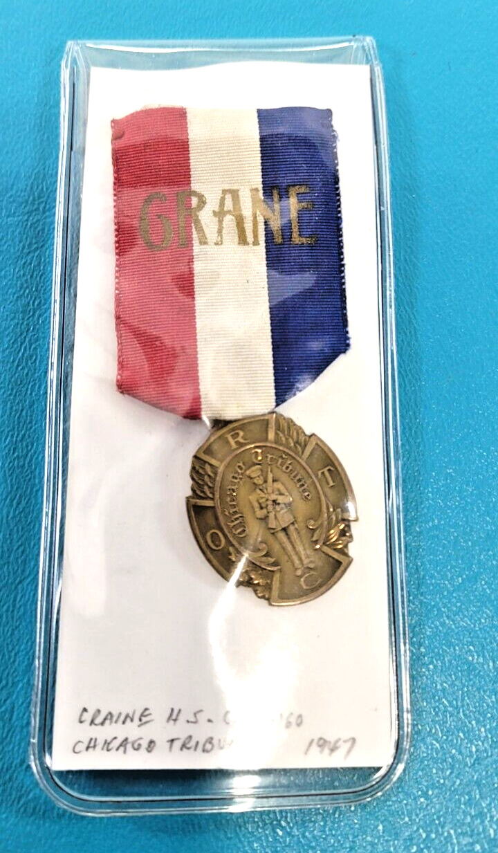 WWII Crane High School ROTC Chicago Tribune 1947 Medal Ribbon Pin Insignia