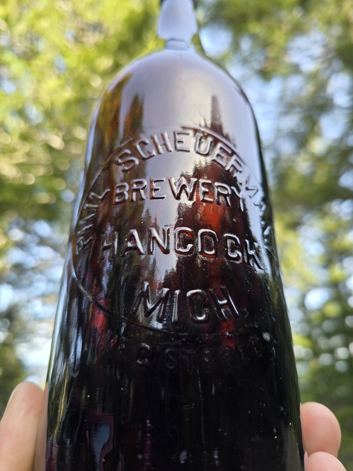 Large Deep Amber 1880s Blob Top Beer◇Phil Scheuermann Brewery Hancock Michigan