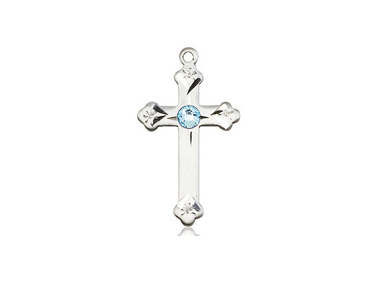 Aqua Cross Necklace Sterling Silver Pendant March Birthstone with an 18 in Chain