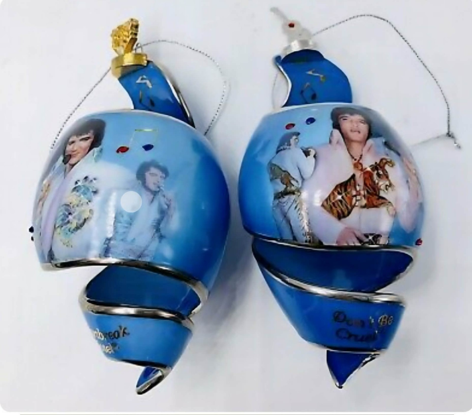 Set of 2 Bradford Edition Clearly A Legend Elvis Presley  Christmas Ornament