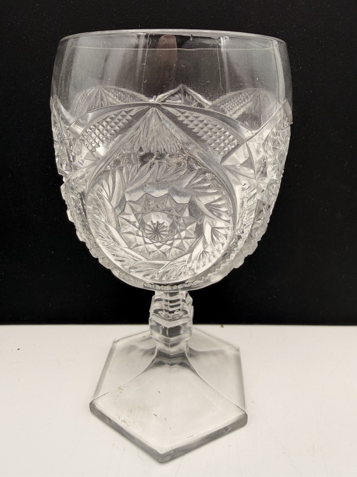 Antique Rare Beautiful Whirligig Beaumont Goblet Adams Glass c1875 EAPG.