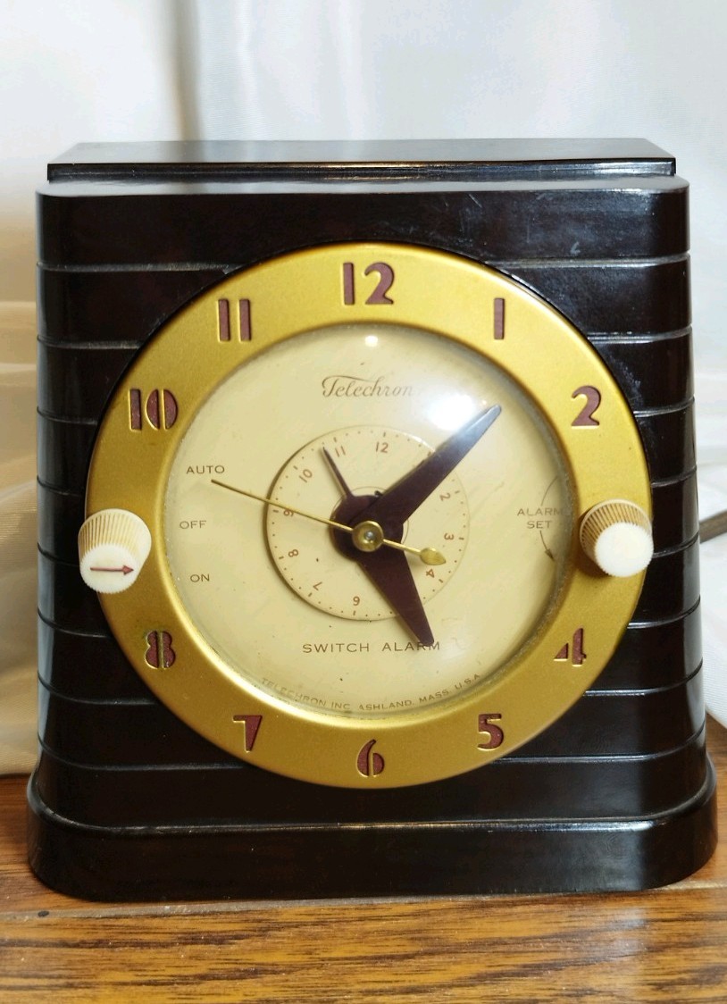 Vintage Telechron Switch Alarm Clock 8H61 Bakelite Art Deco Timer WORKS Perfect