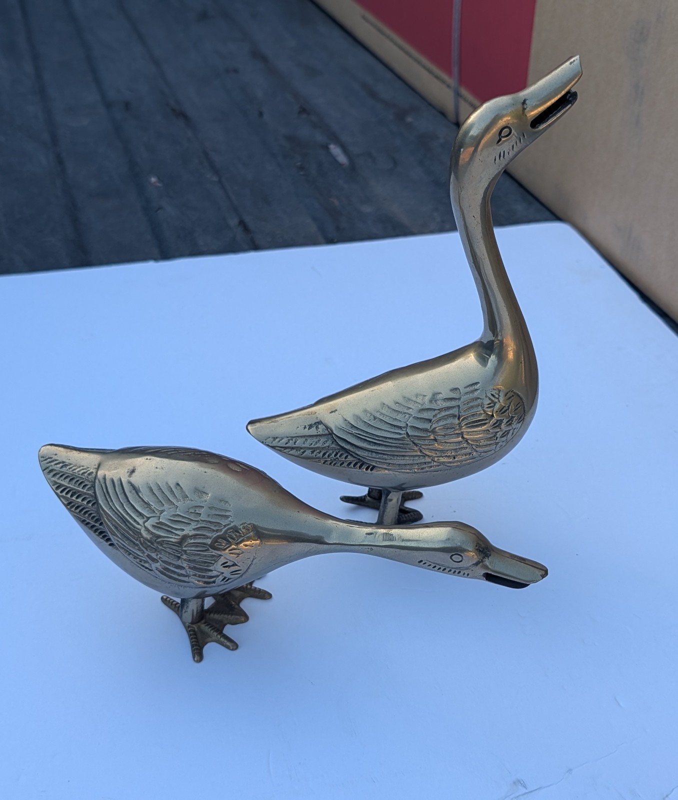 Vtg Solid Brass Geese Figurines Pair ☆SANE DAY SHIPPING☆