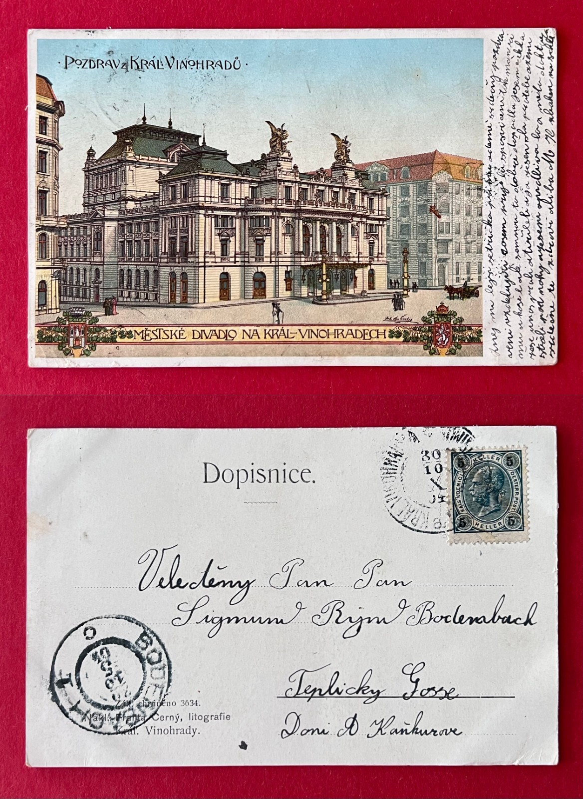 Litho Postcard Prague in Czech Republic 1904 Vinohrady Theatre (175758
