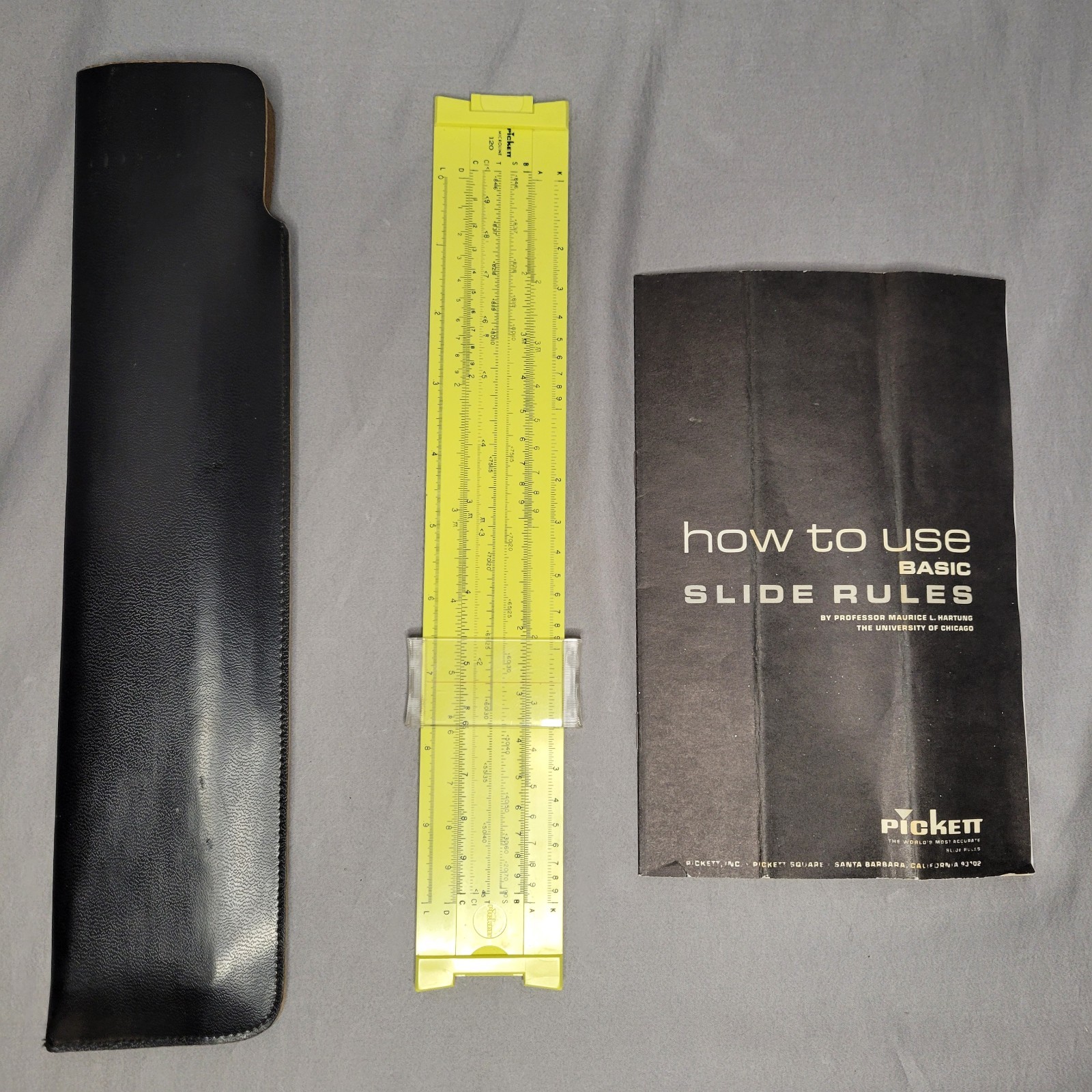 Vintage Pickett No. 120 Microline Yellow Slide Rule w/ Case & Manual