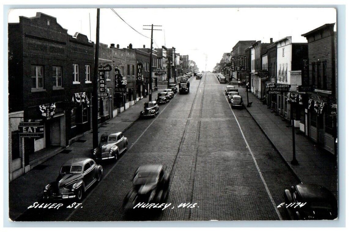 c1940\'s Silver Street Bar Liquor Store Cafe View Hurley WI RPPC Photo Postcard