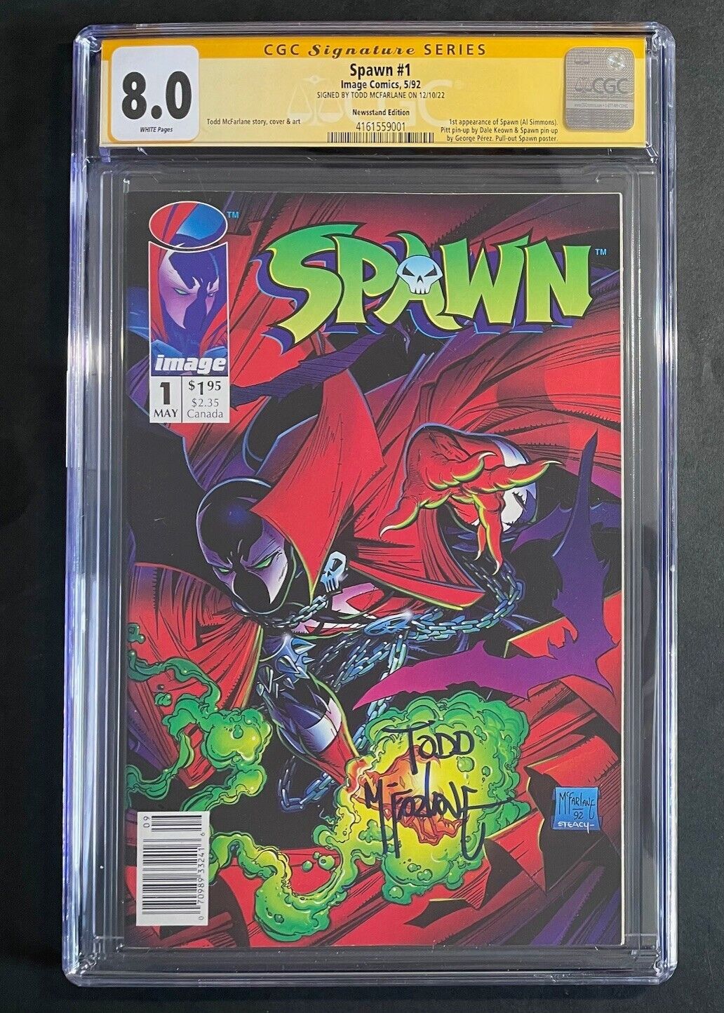 Spawn #1 CGC 8.0 SS Signed by Todd McFarlane Image 1992 Comics Newsstand