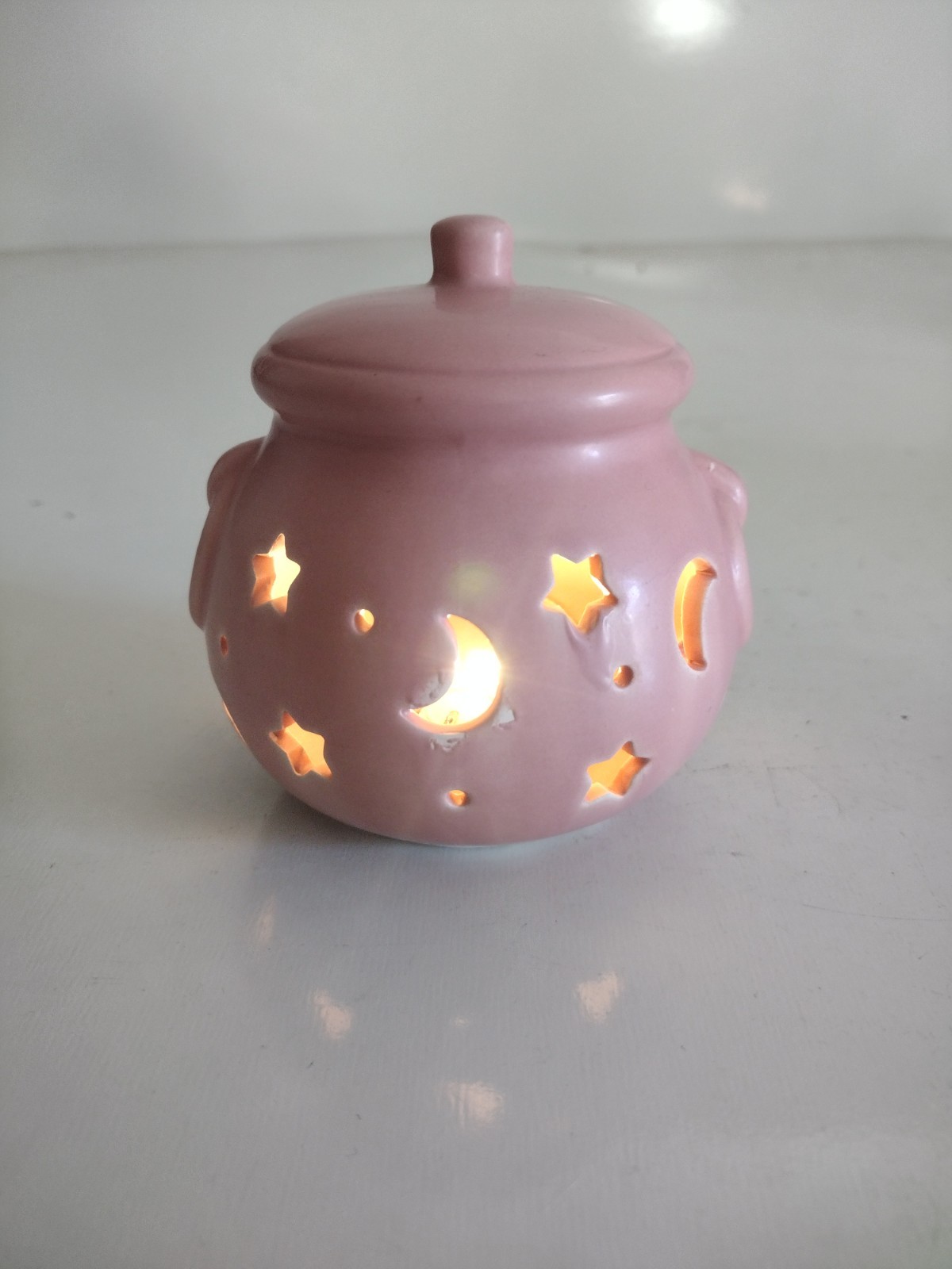 Pink Ceramic Moon Stars Battery Operated Luminary Light Decor 4\