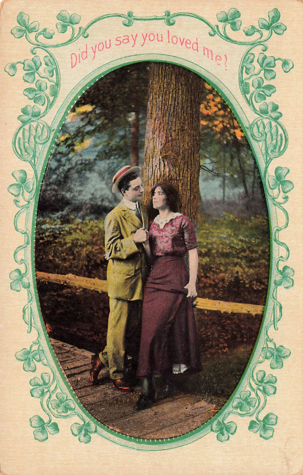 MAN & WOMAN ON PATH ROMANCE POSTCARD 1910 