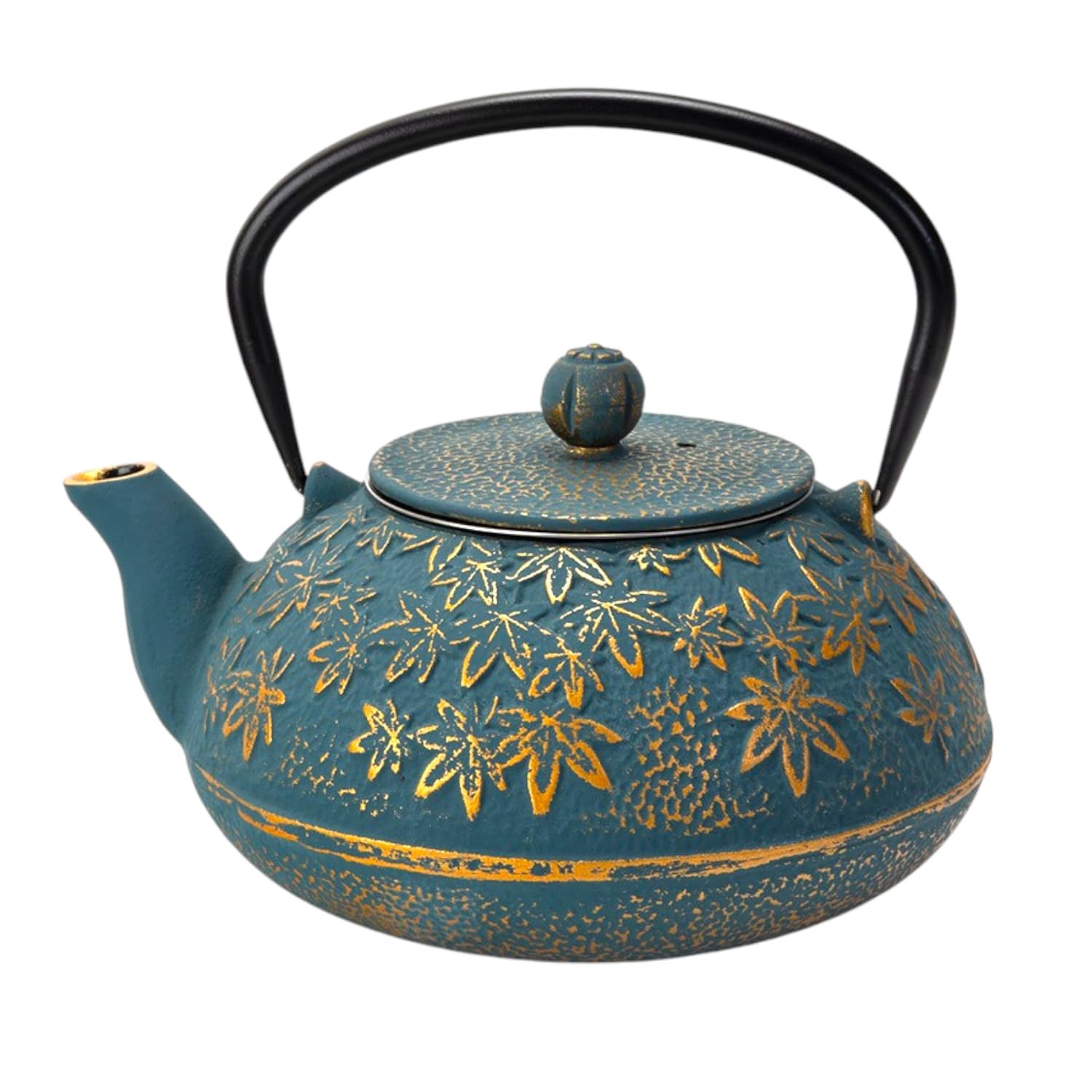 Urban Tokyo 40 fl oz Cast Iron Teapot Japanese Tetsubin Style, Gold Maple Leaves Urban Tokyo 40 fl oz Cast Iron Teapot Japanese Tetsubin Style, Gold Maple Leaves