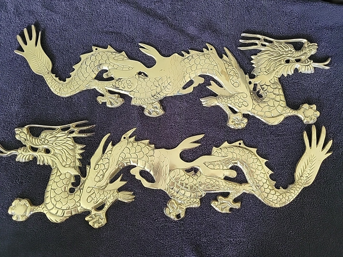 Vintage Pair of Brass Wall Hanging Dragon Figures 24 Vintage Pair of Brass Wall Hanging Dragon Figures 24