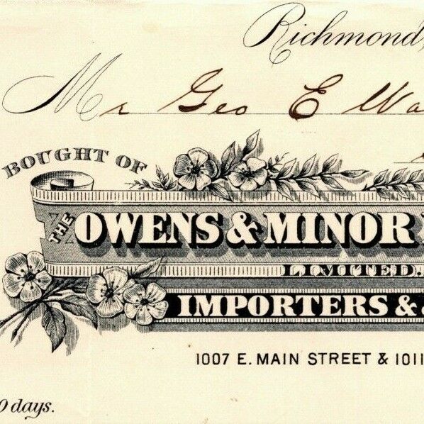 Owens & Minor Drug Co. Richmond, VA Letterhead o Geo. E. Wear 1895