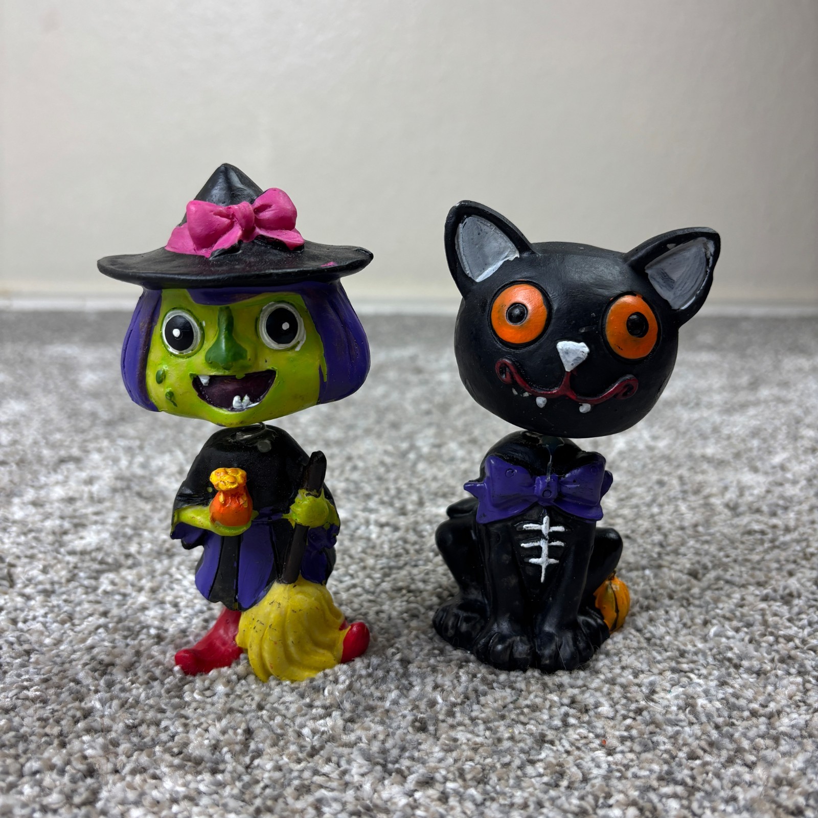 Vintage Greenbriar Bobbleheads Cute Witch and Black Cat Set of Two Figurines 