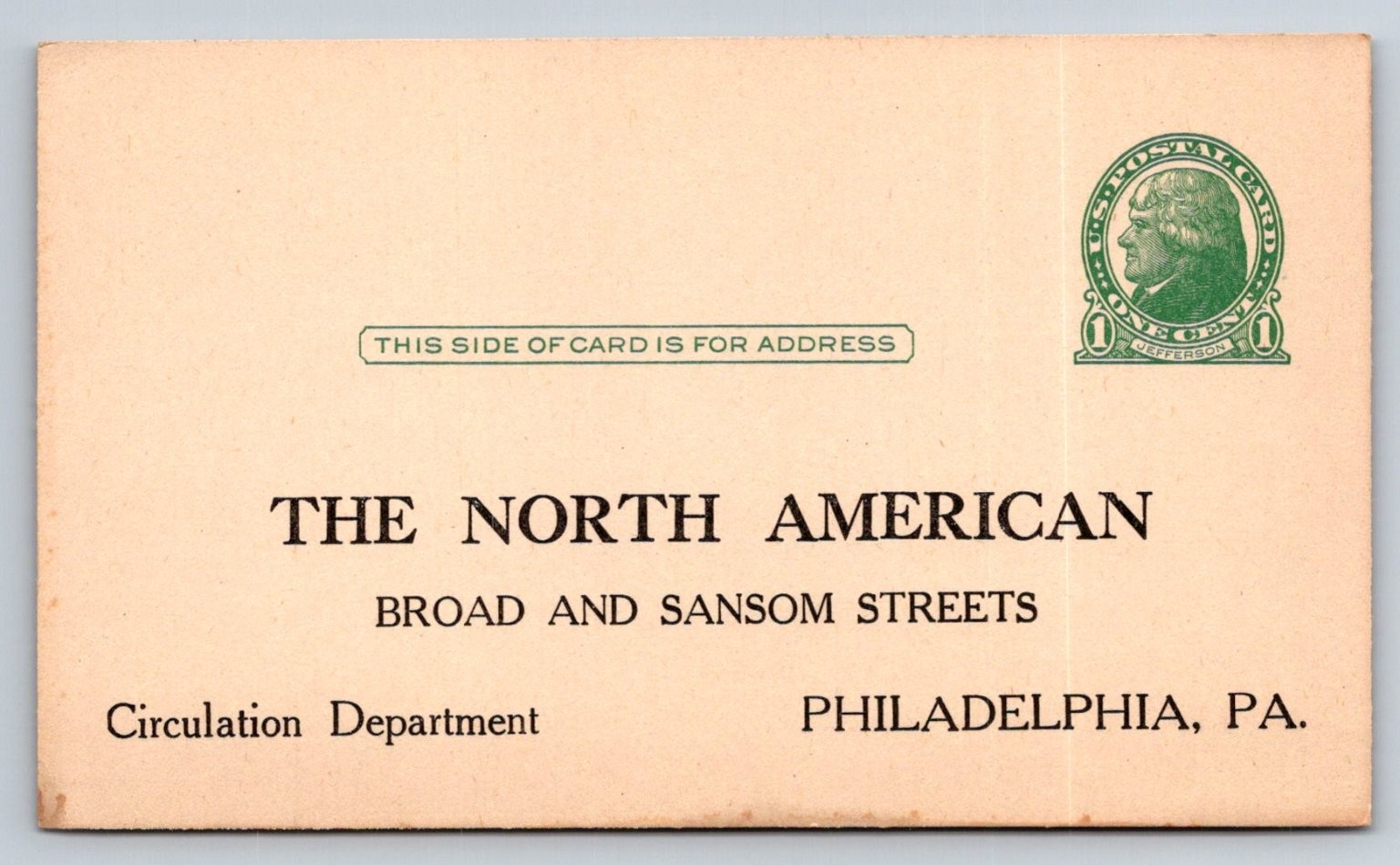 The North American Newspaper Philadelphia PA Blank Back Postal Card c1910