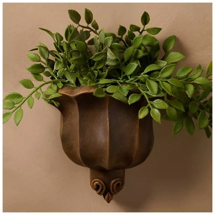 Antique-Brown Patina Hanging Wall Pocket Rustic Vase Sconce Wall Planter  5.75\