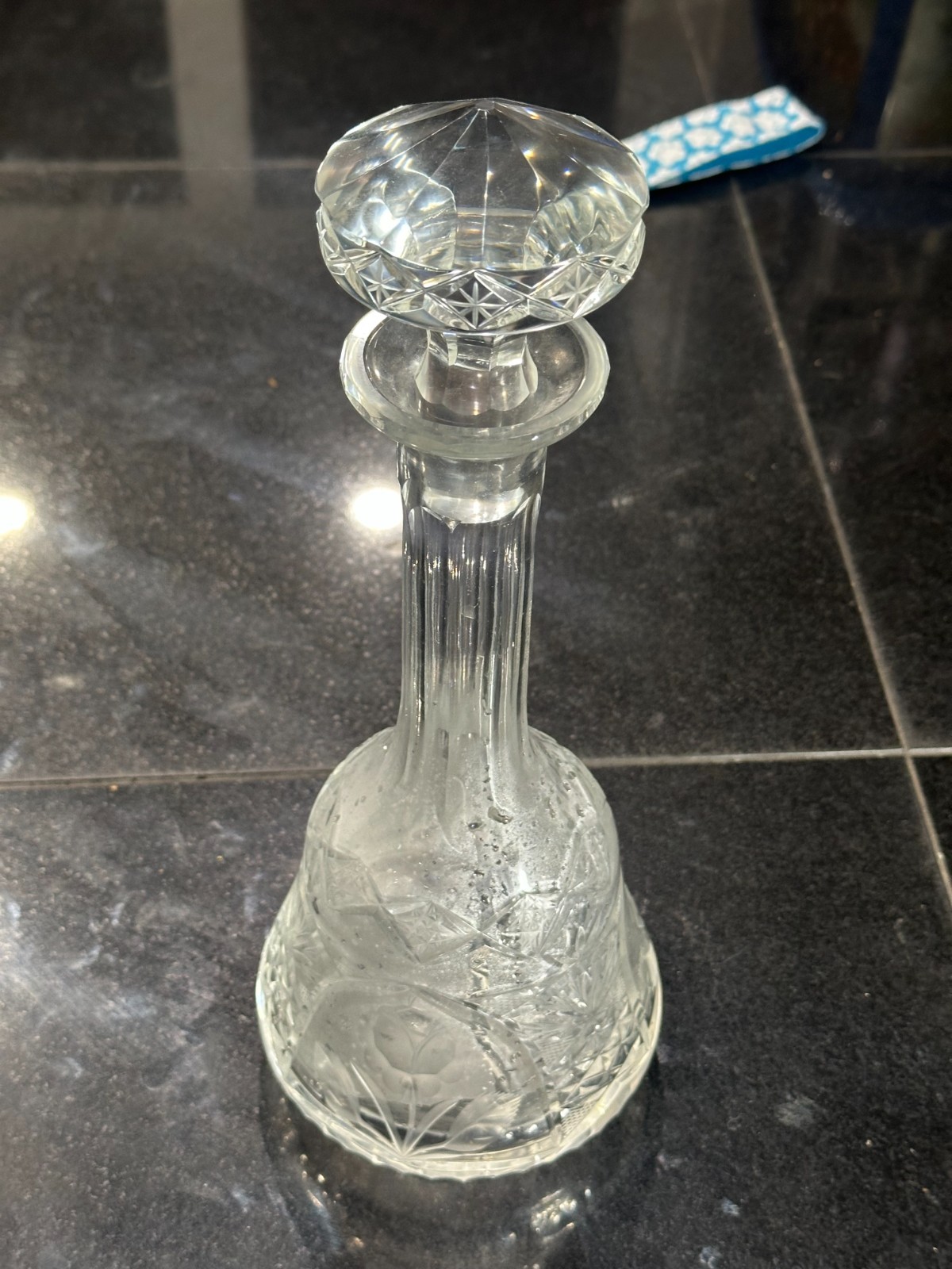 Vintage Heavy Crystal Decanter Floral Etched Design 32