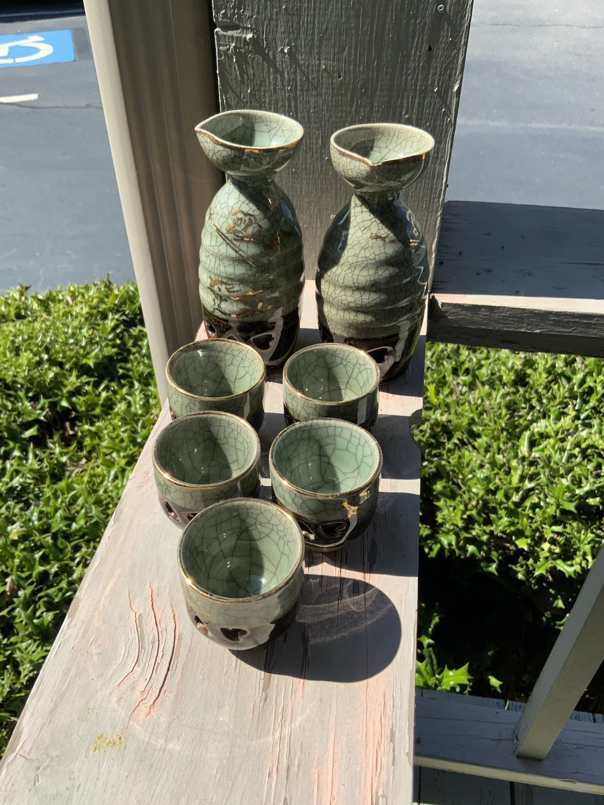 Vintage Japanese Somayaki Somaware Japanese reticulated hearts Saki-Tea Set